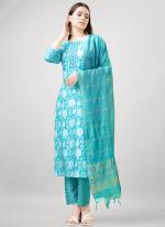 Rayon Sky Blue Festival Wear Printed Readymade Straight Suit